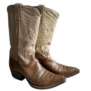 Justin Boots Two-Tone Brown and Cream Western Cowboy Boots